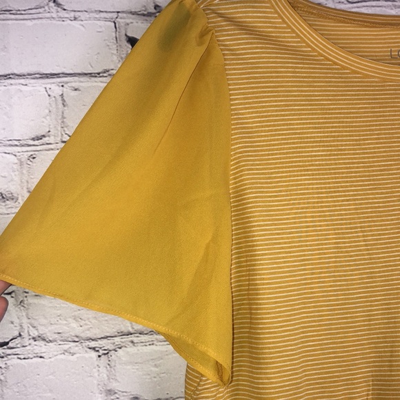 Loft Mustard Yellow Striped Tee Size Medium - Picture 2 of 5